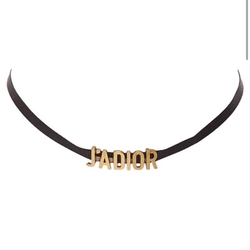 Dior J'adior Antique Gold Logo Ribbon CD Charm Choker Necklace - Picture 1 of 7